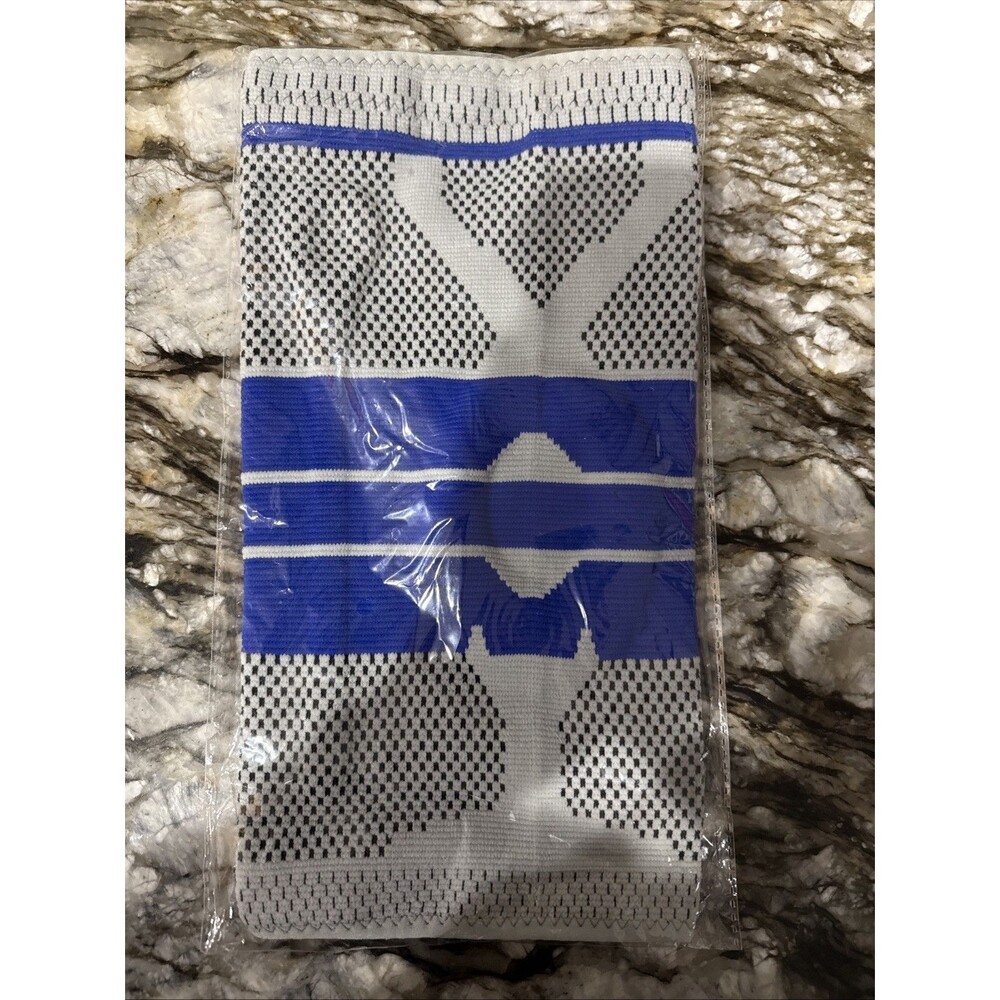 Grey & Blue Unisex Knee Compression Sleeve Sz Large